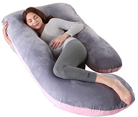ALANTOP Cuscino per maternità a forma di U, cuscino per gravidanza per dormire, cuscino per tutto il corpo, con supporto per schiena, fianchi, gambe e addome, fodera sfoderabile e facile da pulire