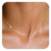LuckFairy Initial Necklaces for Women, Dainty Gold Letter Necklace 14k Gold Plated Sideways Initial Necklace Cute Name Simple Choker Necklaces for Women Trendy Jewelry Gifts