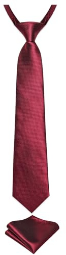DiBanGu Cravate pré-nouée en soie et carré de poche pour garçons de 7 à 15 ans, rouge bordeaux, taille unique