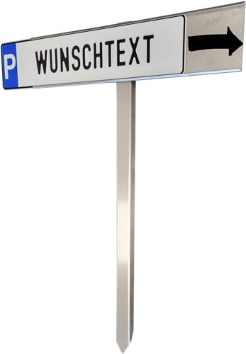 Edelstahl Parkschildhalterung mit Wunschtext bis 17 ZEICHEN (Einschlagpfosten, Schilderhalterung mit Einschubnut)
