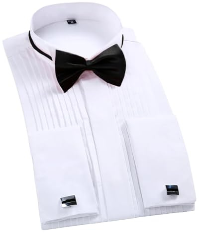 Chemise de smoking pour homme avec nœud papillon rouge et noir pour fête, dîner, mariage, marié, blanc, XS