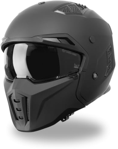 VINZ Shuto Casque Jet / Casque Streetfighter | Homologué ECE 22.06 | Casque de Scooter avec visière Solaire / Pare-Soleil | Casque Jet avec mentonnière Amovible - Noir Mat