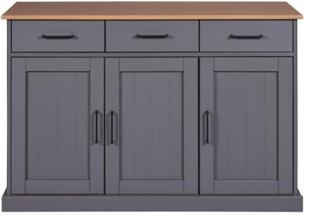 Inter Link – Kommode – Anrichte - Buffet – Sideboard – Kiefer massivholz – FSC - 3 Türen – 3 Schubladen – Landhausstil – Forenzo - Forenzo 3T3Sgrau - Grau/Oak Colori