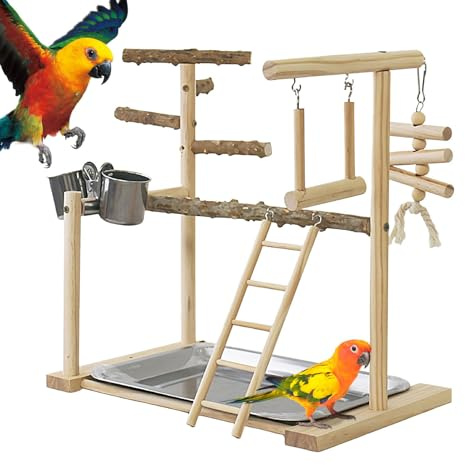 Bird Playground - Swing Climbing Ladder With Tray And Cups, Cockatiel Ladder Bird Perches | Bird Toys, Exercise Play Gym, Bird Play Gym Playpen, Bird Cage Accessories