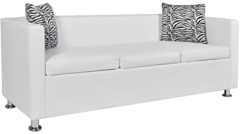 IKAYAA Sofa 3 Plazas, Sofá Tres Plazas con 2 Almohadas, Cómodo Cojín de Asiento, Sofá Moderno, Sofa Cuero Artificial para Sala de Estar/Apartamento/Dormitorio, Blanco