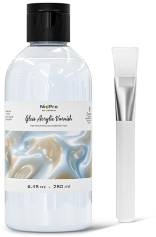 Nicpro Gloss Varnish for Acrylic Painting(8.45 oz, 250 ml), Non-Yellowing, Non-Toxic, Anti-Crazing, Clear Acrylic Varnish for Pro Artist & Hobby Painter on Canvas, Wood, Artwork, High Gloss Finish