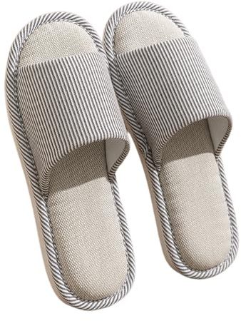 Zapatilla de Lino,Zapatillas Interiores,Pantuflas Invitados,Antideslizantes Rayas Unisex,Cómodas, Interior y Exterior (Gris(40-41), Adulto, Hombre, 40, Números, Sistema tallas calzado EU, mediano)