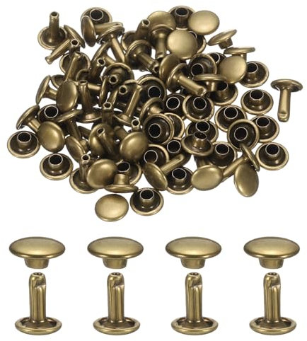 sourcing map 120Set Leather Rivets, 7mm Double Cap Rivet Tubular Metal Studs Repairs Decoration Craft Accessories for Repair Decorate Leather Craft Belt Bag Shoes Purse Belts, Bronze