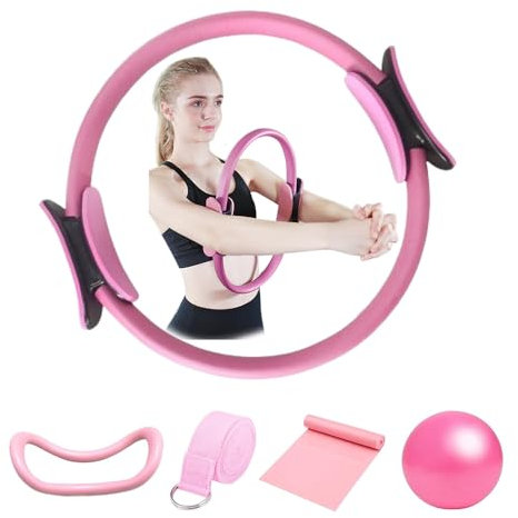 KBIBCK 5 Piezas Anillo de Pilates, Anillo Circular de Pilates, Kit Esencial de Pilates, Pilates Ring for Women, Pilates Ring and Ball Set, para Ejercicios de Pilates, Yoga, Gimnasia, Fitness