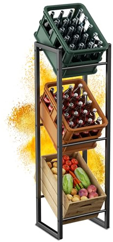 HFHOME Drinks Crate Shelf for 3 Boxes, Sturdy Metal Box Shelf for Beer, Fruit, Vegetables, Water, Bottle Box Shelf for Kitchen, Basement, Garage, Load Capacity 150 kg/Layer