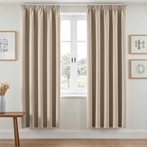 Vangao Gardinen mit Kräuselband Wohnzimmer Boho H200 x B140cm 2er Set Beige