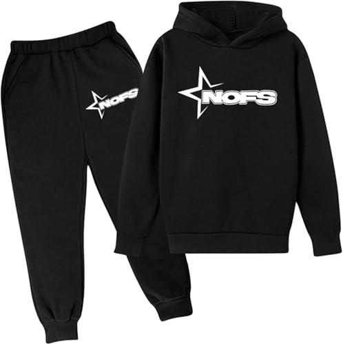 Generico NOFS Seasonal Essentials Fleece Tracksuit TUTA Unisex,Ragazzi 2 Pezzi Abbigliamento Set Los Angeles Tuta Felpa con Cappuccio e Pantaloni Y2K Hip Hop Sportiva Tuta - Bambini e ragazzi
