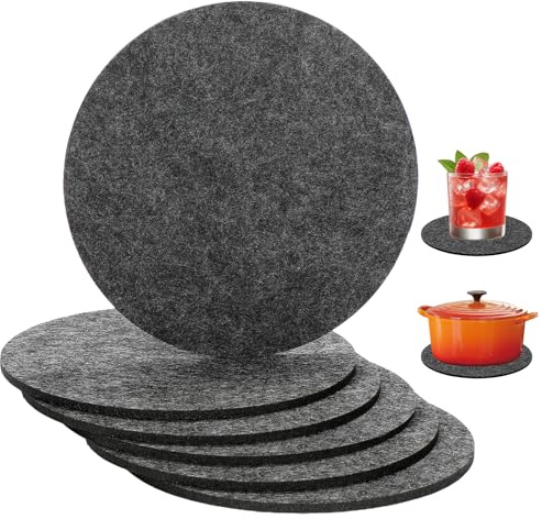 6 Pieza Separadores de Platos de Fieltro Suave, 20cm Posavasos de Fieltro Grandes, Posavasos de fieltros Redondos, para Ollas Vasos, Jarrones y Cuencos, Oficina, Alfombrilla Protectora Resistente