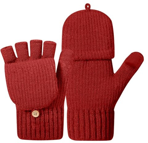 RUITOTP Guanti senza dita con cappuccio a maglia calda a mezza dita con lana di alpaca touch screen invernali per corsa, ciclismo, guida