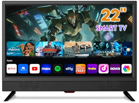 ZOSHING Smart TV 22 pollici - Piccolo TV con ingresso HDMI,sintonizzatore digitale integrato/supporto USB,montaggio a parete, per cucina, campeggio, telecomando incluso