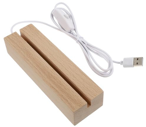 MAJORMENCH Base LED de Madera de Haya USB 150 Mm Luz Cálida para Decoración de Hogar, Soporte para Tablero de Iluminación Ranura de 5 Mm, Base Luminosa Portátil para Exhibición y Ambiente