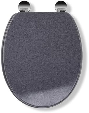 Croydex Dove Flexi-Fix Wooden Toilet Seat - Antibacterial Treated Surface, Adjustable Hinges with Top & Bottom Fixings Included and Rust Free Chrome Plated Hinge Covers (Granite Effect)