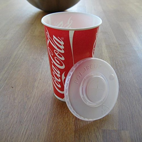 Thali Outlet® - 100 x Coke Design Paper Cups + Slot Lids - 16oz / 400ml for Fast Food Restaurants Parties Events - Cold Drinks