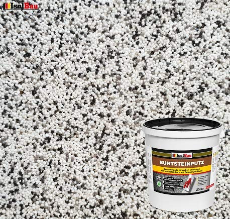 Isolbau Buntsteinputz - Mosaikputz für innen & außen - Frostsicher, wasserfest, stoßfest - BP10 (Weiß, Grau, Schwarz), 25 kg