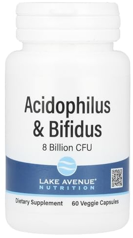 Acidophilus and Bifidus, Probiotic Blend with Lactobacillus acidophilus, Bifidobacterium lactis, and Bifidobacterium longum, 8 Billion CFU, 60 Veggie Capsules, Lake Avenue Nutrition