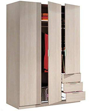 Bricozone Armoire à penderie robuste multi-usage avec 3 étagères, 3 portes battantes et tringle à vêtements Lancaster, décoration pour chambre à coucher, salon, entrée 180 x 121 x 52 cm, couleur chêne