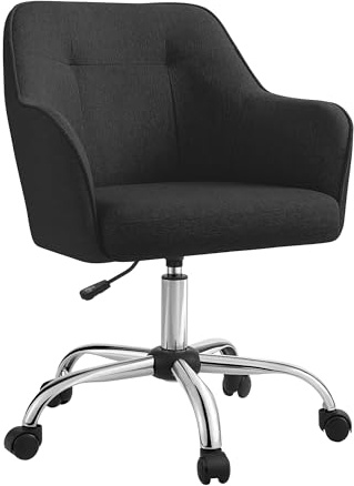 SONGMICS Chaise de Bureau, Fauteuil Ergonomique, Siège Pivotant, Réglable en Hauteur, Capacité 110 kg, Cadre en Acier, Tissu en Coton-Lin Respirant, pour Bureau, Chambre, Noir OBG019B01