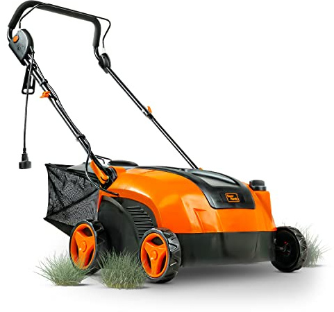 SuperHandy 2 in 1 Walk Behind Scarifier, Lawn Dethatcher Raker Corded Electric 120V 12-Amp 15-Inch Rake Path with Collection Bag for Yard, Lawn, Garden Care, Landscaping