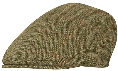 WALKER AND HAWKES - Green Sage Premium Derby Tweed Teflon Lining Cambridge Flat Cap Unisex - Dark Sage - L (59cm)