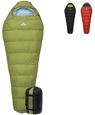 Teton LEEF Lightweight Mummy Sleeping Bag Perfect for Camping, Hiking, and Backpacking; Cold Weather Option, Compression Sack Included - Moss & Sky, 20F