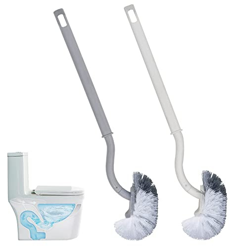 2 st toalettborste, toalettborste med långt handtag - 40 cm, hängande toalettborste, badrumsrengöringsborste med fast borst - överallt i skålen, effektiv rengöring (vit) + grå)