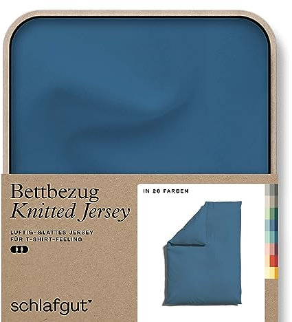 schlafgut Knitted Jersey Bettwäsche 135x200cm Bettdecke Bezug einzeln, Blue Mid Uni, weich und faltenfrei mit Elasthan