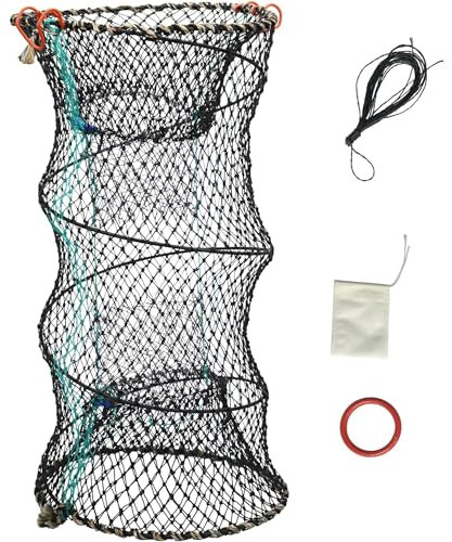 Krabbenfalle 40x80cm Faltbare Köderfischreuse Fischreuse Flusskrebs Falle Krabbenfalle Klappbar zum Angeln Krabben Garnelen Hummer Aal, mit Gussseil Köderbeutel (40 * 80cm mit Zubehö)