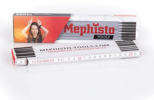 Mephisto Escala de eslabones/metro plegable/herramienta de medición de madera/escala métrica/3 metros de longitud/doble escala/elástico y estable/15 eslabones/clase de precisión III/color blanco,