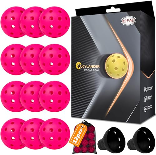 LUCYLANKER Palline da Pickleball All'aperto, 40 Fori per Giochi Sportivi, Alto Rimbalzo e Durevoli per Tutti gli Stili di Racchetta (Rosa, 12 Pezzi)
