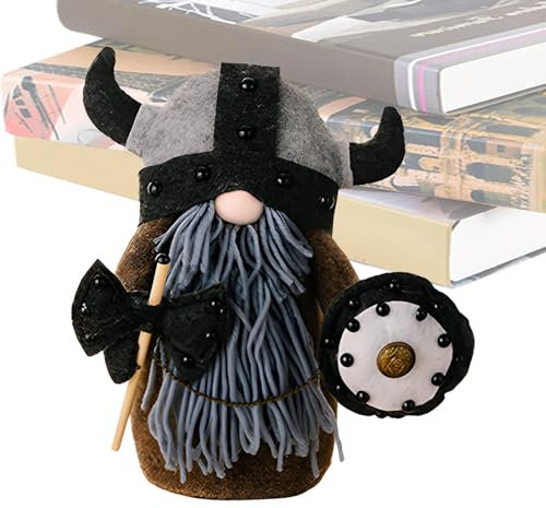 Gnomes suédois, Peluche Guerrier - Figurine naine en Peluche,Tenant Une Hache et Un Bouclier Portant Une Cape, décor de Guerrier suédois médiéval Miniature pour Table d'étagère à