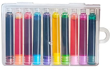 Lot de 10 cartouches de recharge universelles de rechange - 10 couleurs de rangement dans une boîte transparente pour stylo de voyage - 10 pièces universelles de 3,4 mm de diamètre - 10 couleurs de