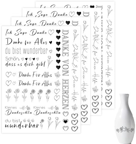 Bolosa® 4 Stück Kerzentattoos, Danke für Alles, Wasserschiebefolie, Geschenke Dankeschön, Kerzentattoos Danke, Kerzen Tattoo Danke, A5 (19cmx14cm), Dankbar A