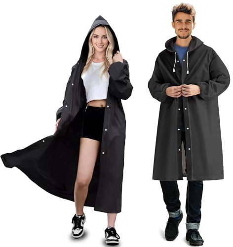 2 Piezas Chubasquero Mujer Impermeable, Poncho Con Capucha Para Lluvia, Reutilizable, Adecuado Para Andar En Bicicleta, Acampar, Pescar, Conciertos (Negro)