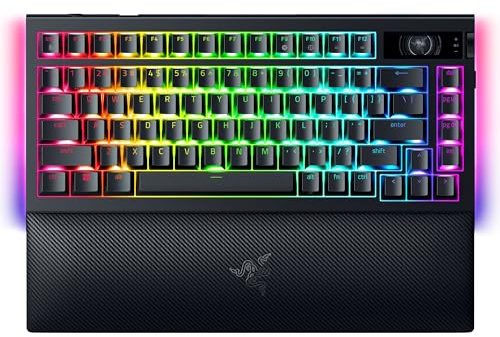 Razer BlackWidow V4 Pro 75% - Trådlöst hot-swappable gaming-tangentbord - OLED-display (kommandorad, 4K Hz & Bluetooth-anslutning, magnetiskt handledsstöd) US-layout | Svart