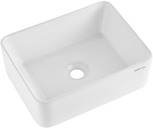 VEVOR Lavabo rectangulaire, 406 x 305 mm, vasque à poser en céramique blanche au-dessus du comptoir, style moderne, lumineux et élégant, bien emballé pour salle de bain, hôtel, toilettes, camping-car