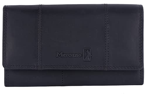 MERCANO® Premium Vintage Geldbörse Damen Leder (Echtleder) groß mit RFID-Schutz I Portemonnaie Damen Leder inkl. Geschenkbox mit Kartenfächern und Münzfach (Schwarz)