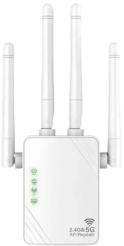 AILKIN WIFI Repeater, 1200Mbps Dual Band 2.4G/5G WiFi Extender, WiFi Amplifier, 2 LAN/WAN ports, 4 antennas, Wi-Fi Extension for Home and Office, 4 *Antennas, Internet Booster - with Ethernet Port.