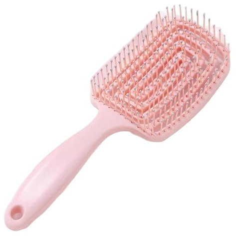 Brosse à cheveux No Pull, brosse démêlante professionnelle avec manche, brosse à cheveux en poils de sanglier pour cheveux longs, fins, épais et bouclés, rose