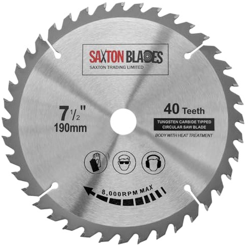Saxton TCT19040T20B - Lama per sega circolare TCT per legno, 190 x 20 mm foro x 40 denti, compatibile con Bosch, Makita, DeWalt, compatibile con Bosch Makita Dewalt
