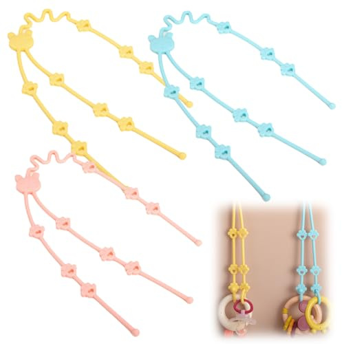 KEWUF Cadenas para Chupetes, Cadena Chupete Bebé 2 en 1, Baby Cup Catcher de Silicona Ajustable, Correa de Juguete para Bebé, para Tronas, Cochecitos, Sillas de Coche (3 pcs, Yellow, Pink, Blue)