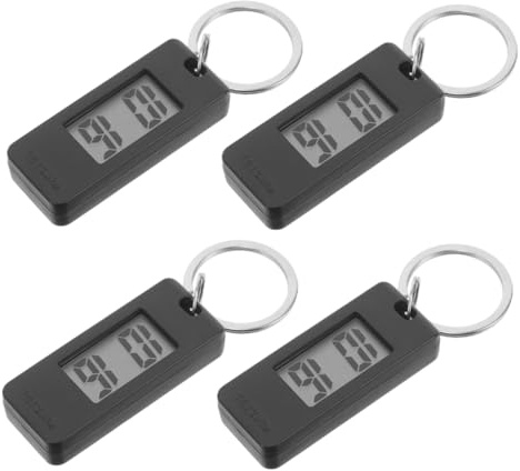Luxshiny Lot de 4 Porte-clés Montre Numérique Silencieuse pour Étudiants et Infirmiers, Légère en Abs et Alliage de Zinc, pour Examens et Paquet à Dos Noirs