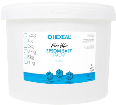Hexeal Pure Value Epsom Salt 10kg – 10kg Bucket of Food Grade Magnesium Sulphate for Bathing, Gardening & Household Use – Suitable for Personal Care, Soil Enrichment, and More