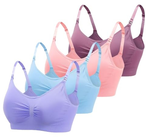 LiMira 4-Pack Ruched Nursing Bra, Full Coverage Removable Adjustable Straps Seamless Padded Comfort Fit 90% Nylon 10% Spandex (US, Alpha, XX-Large, Regular, Regular, Multicolor1)