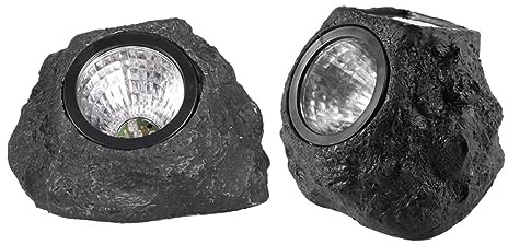 PENIKOKO 2 Piezas Luz Solar Exterior Tipo Piedra Unidades Decoración Jardín Resistente al Agua Iluminación para Césped y Patio Diseño Realista para Áreas Exteriores
