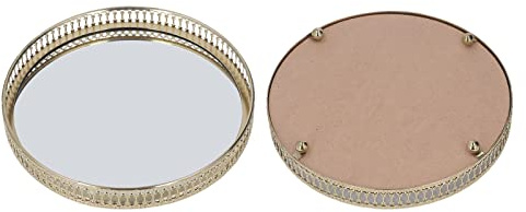 ZJchao Bandeja con Espejo, Tocador Vintage de Hierro, Espejo de Mesa Redondo, Forma Geométrica para Baño y Hogar